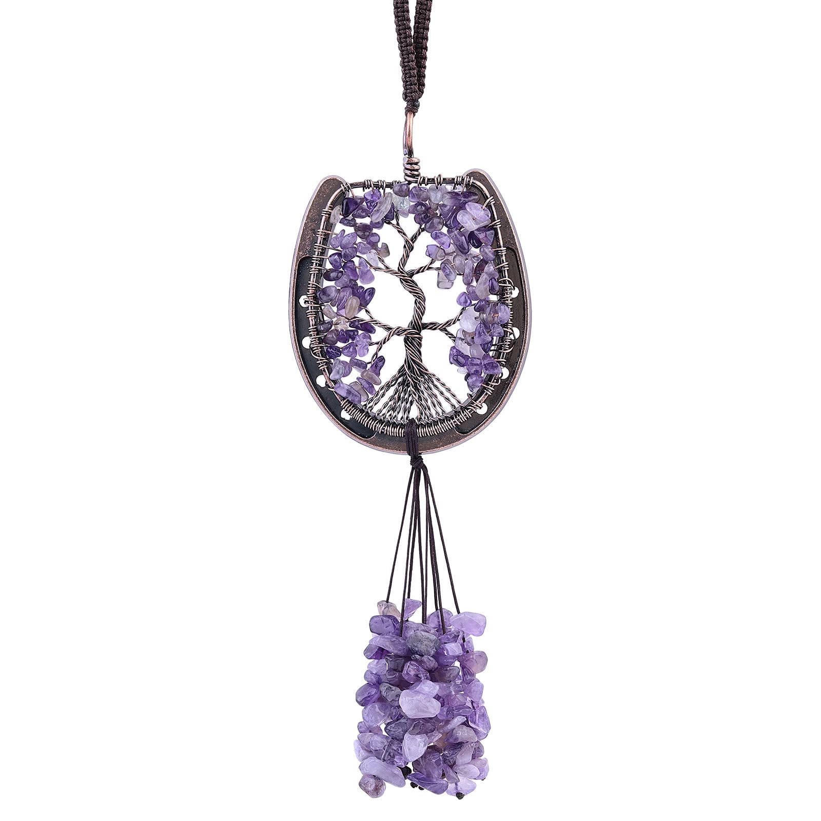 Nupuyai Amethyst Horseshoe Tree of Life Hanging Ornament, Reiki Healing Stones Feng Shui Crystals Home Window Wall Art Good Luck Wedding Decor