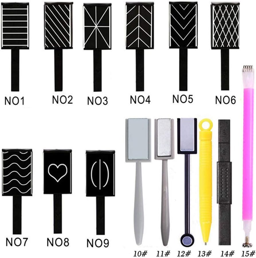 Shogpon Magnet Stick, 15 PCS Manicure Nail Art Tool for Cat Eye Effect DIY Magic 3D Powder Gel Nail Polish - Image 3