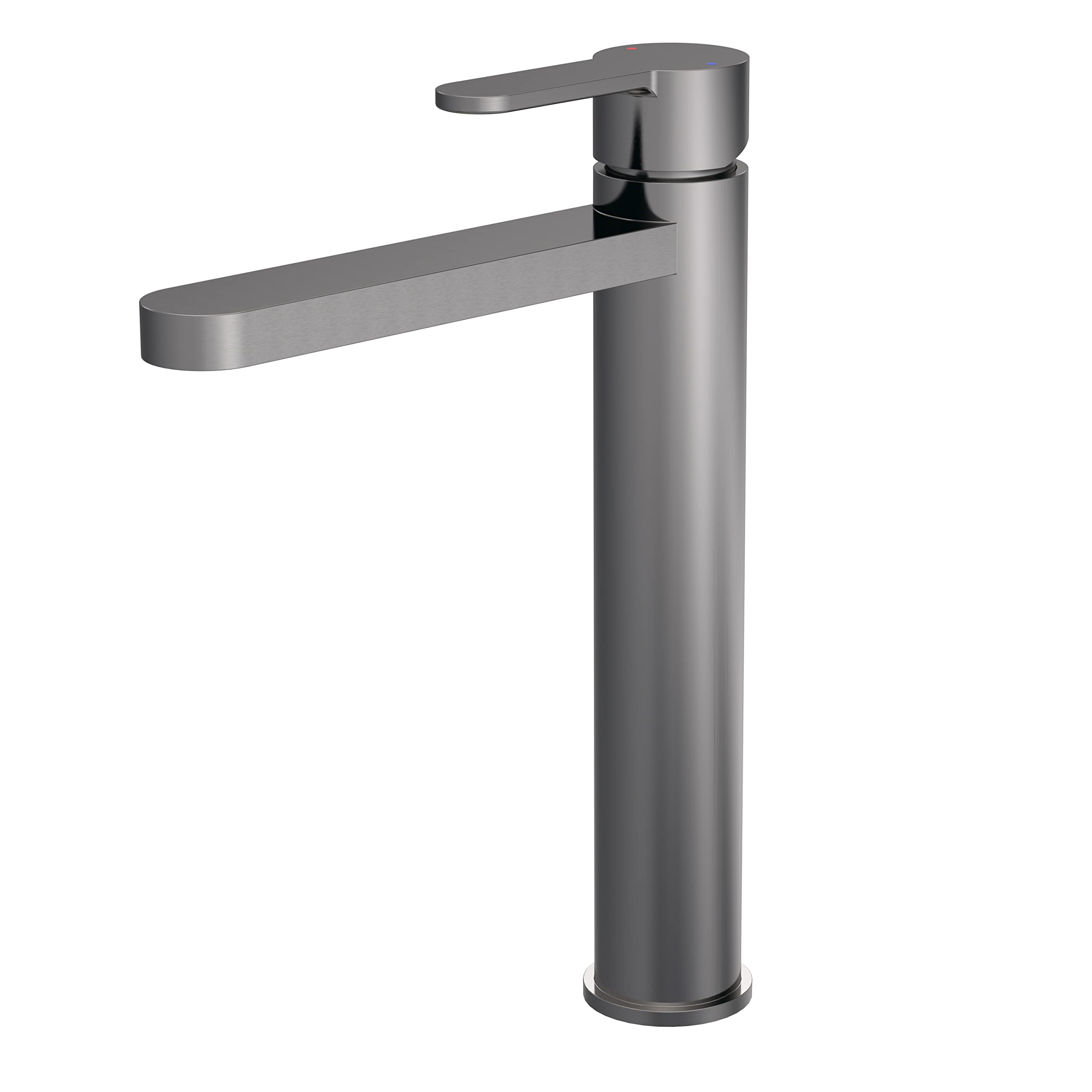 nuie ARV770 Arvan Modern Bathroom Round Mono Basin High Rise Lever Handle Tap, 290mm, Brushed Pewter