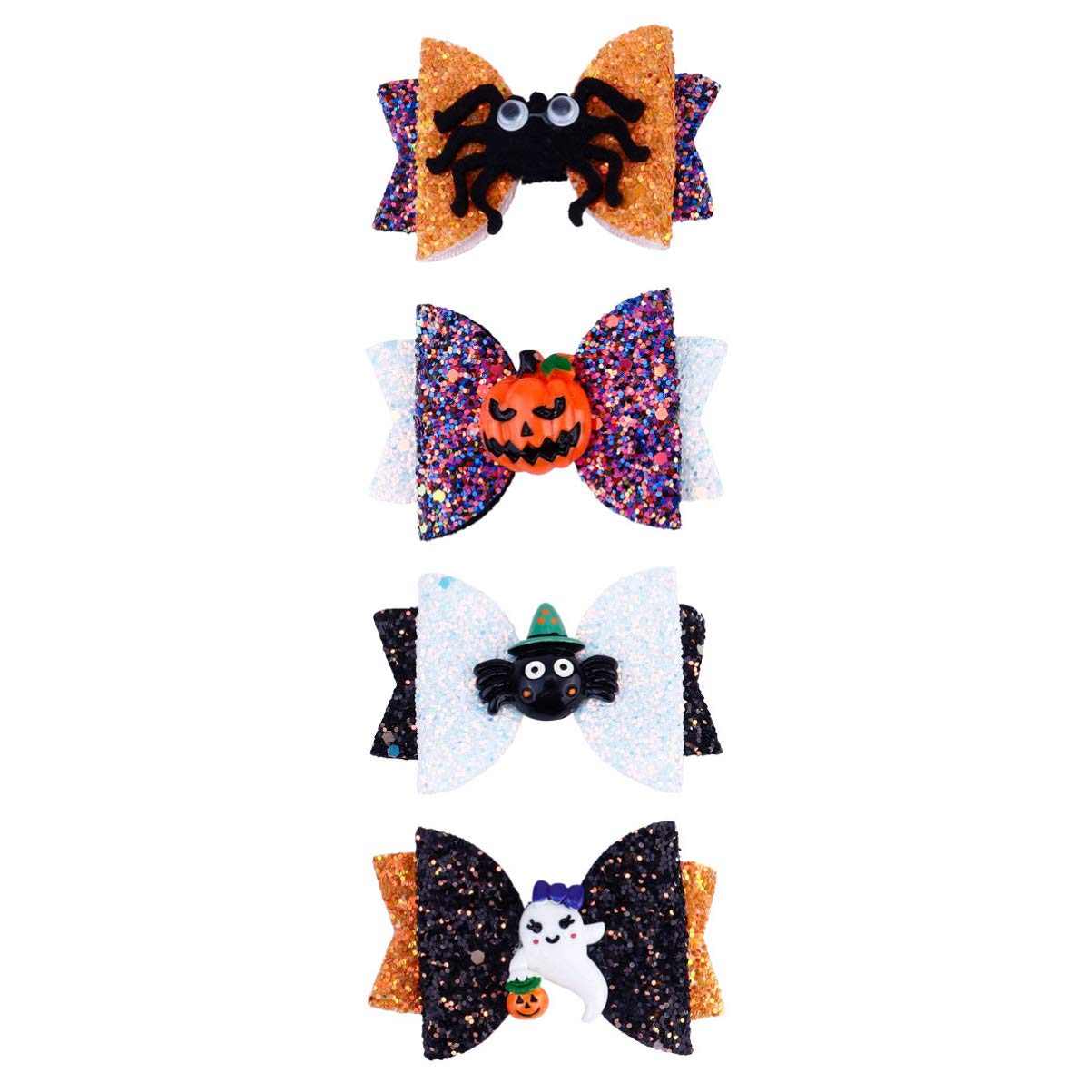 FRCOLOR 4Pcs Halloween Bows Alligator Clips Grosgrain Ribbon Girls Bows Clips Hairpin Hair Accessories for Baby Girls Toddlers Kids (Assorted Color)