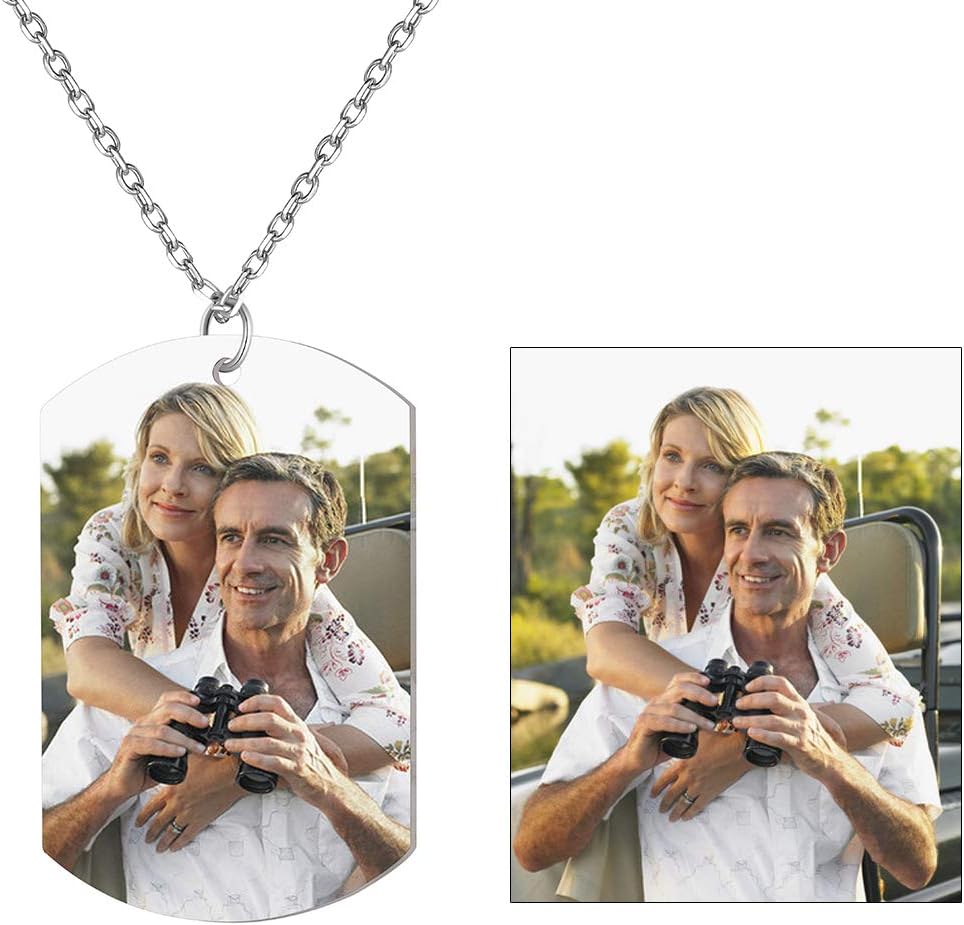 Customized Photo Necklace 925 Sterling Silver Personalized 1-2 Images of Family/Pets/Lover/Friends Necklace Pendant Heart/Coin Round/Square Shape, With Chain Length Choice of 16-22 Inch, Gift Packed
