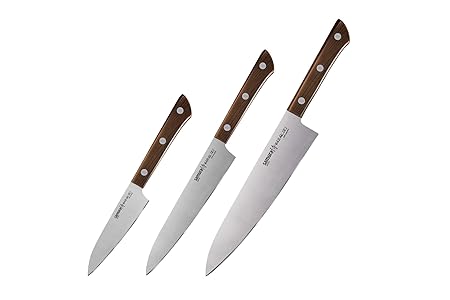 SAMURA Harakiri Profi Messer Geschenk Set Ultra-scharf, aus japanisch AUS 8 Edelstahl, 3 Teile, Gemüsemesser, Allzweckmesser,