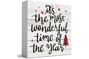 WRSUNT Rustic Winter Merry Christmas Tree Wood Box Sign, Farmhouse Christmas Santa Artwork Decor, Wood Square Sign Desk Block Signs Home Shelf Office Decoration 5 x 5 Inches