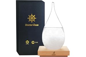 F FOXKEY Storm Glass Weather Predictor, Glass Sphere with Wood Base, Christmas Decoration Snow Globe, Storm Glass Weather Forecast Weather Station (XXL)