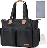 Lekebaby Large Nappy Changing Bag Quilted Black with Mat Diaper Tote