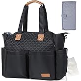 Lekebaby Diaper Bag Tote for Baby - 17 Pockets Large Travel Diaper Waterproof Tote with Portable Changing Pad, Mom Crossbody 