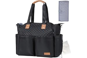 Lekebaby Diaper Bag Tote for Baby - 17 Pockets Large Travel Diaper Tote with Portable Changing Pad, Mom Crossbody Hospital Bag for Labor Delivery, Waterproof, Baby Essentials for Newborn Gifts, Black