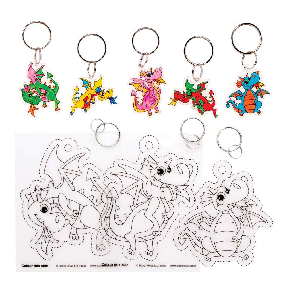 Baker Ross Dragon Shrink Art Keyrings - Pack of 8, Chinese New Year Craft Kit, Crafts for Kids (FE249)