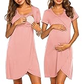 Ekouaer Nursing Nightgown 3 In 1 Maternity Nightgown Short Sleeve Nursing Gown Breasfeeding Sleepwear Delivery Dress
