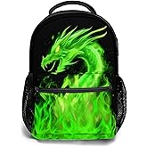 Nerxy Green Fire Dragon Backpack Dragon Lightweight Casual Daypack for Kids Teens Travel Bag Animal Schoolbag Computer Laptop Bag for Boys Girls