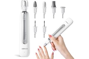 AIRSEE Professional Manicure Pedicure Kit,Cordless 6 in 1 Electric Nail File for feet,5 Speed Rechargeable Pedicure Tools for Thick Nail Toenail Cuticle, Hand Feet Trimmer Buffer for Women Men,White