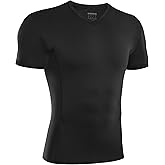 RIKUAOU Compression Shirts for Men V Neck Short Sleeve, Quick Dry Athletic Tops Undershirt for Workout Running