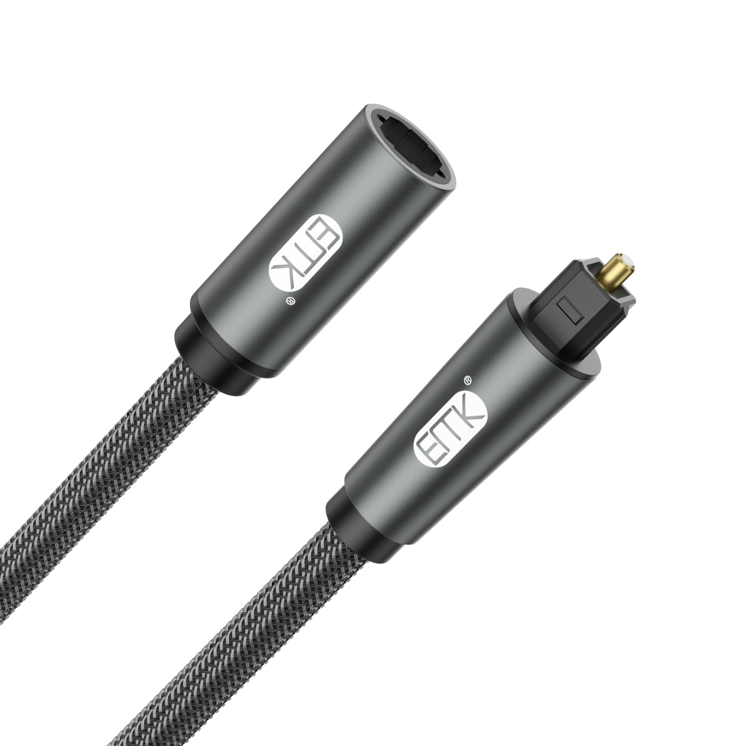 EMK Optical Cable Extension, 2M Optical Audio Cable Toslink Female to Male Audio Extended Cable Compatible for Sound Bar, Smart TV, Home Theater, PS4, Xbox & PlayStation(2M, Optic Extension Gray)