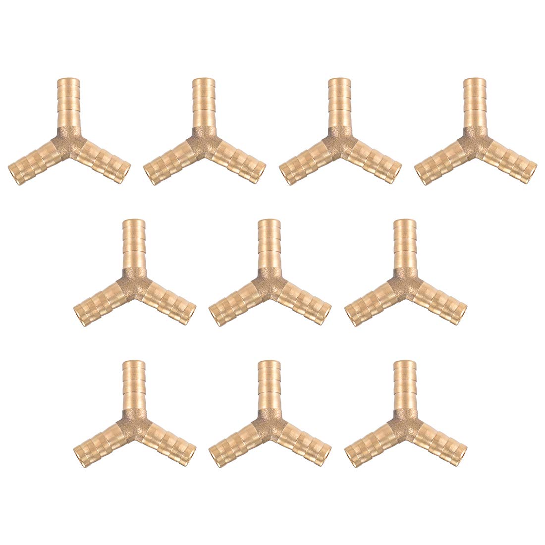 sourcing map 8mm or 5/16" ID Brass Barb Splicer Fitting,Y-Shaped 3 Ways,Barb Hose Fitting Air Gas Water Fuel,Barbed Tee Connector,10pcs