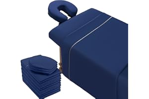Venessco 3 Sets Massage Table Sheets Sets, Includes Massage Flat Sheet, Massage Fitted Sheet and Face Rest Cover, Massage Table Cover for Beauty, Spa, Salon (Blue)