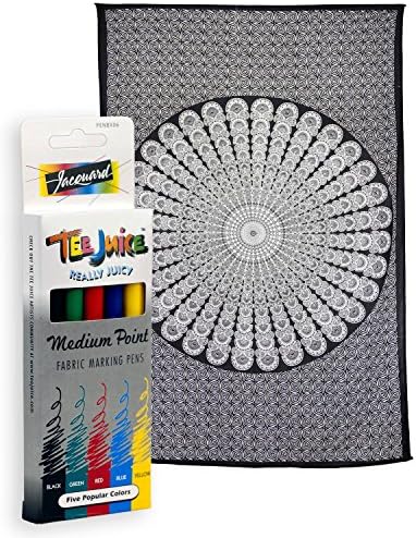 Zest For Life Peacock Feather Coloring Tablecloth For Kids &amp; Adults - Includes 5 Fabric Markers