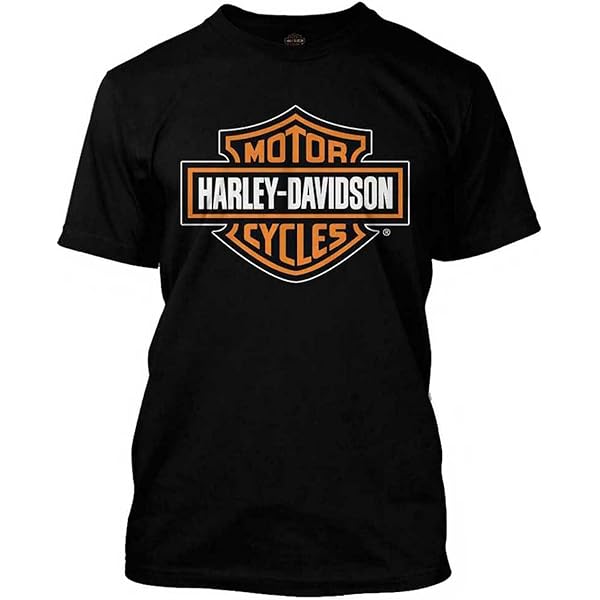 Harley-Davidson Men's Elongated Orange Bar & Shield Black T