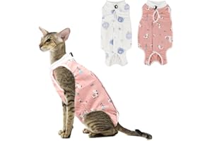 RESHIHO 2PCS Cat Recovery Suit - Breathable Cat Surgical Recovery Suit, Onesie for Cats After Surgery Recovery, Alternative Cone of Shame Abdominal Wound Skin Wear Protection (Pink+White, L)