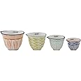 Creative Co-Op Hand Stamped Striped Stoneware Measuring Cups (Set of 4 Sizes/Designs)