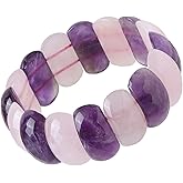 SUNYIK Natural Wide Chunky Flat Oval Crystal Stone Beads Bangle Wristband Bracelet for Women Elastic Stretch