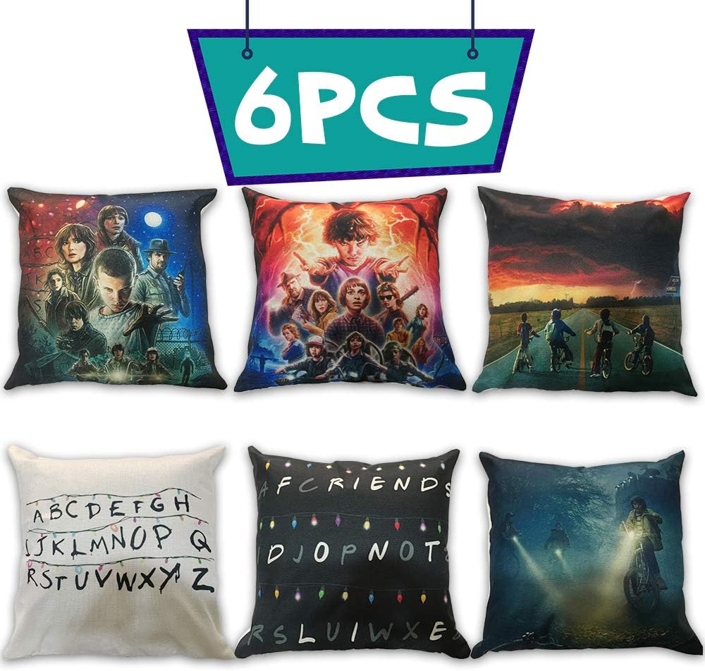 Vercico Christmas Pillow Cases Set of 6 Strange Eleven Cotton Linen Square Throw Waist Pillow Covers Xmas Series Cushion Cover Case 18 X 18 Inch