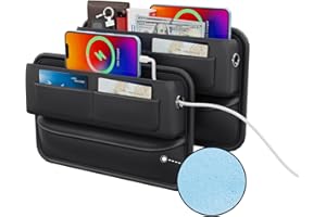Wanfuder Car Seat Gap Filler with Pockets 2 Pack Leather Car Seat Organizer and Storage Automotive Accessories - Front Seats Car Adjustable Gap Filler for Phones, Glasses, Keys, Cards1