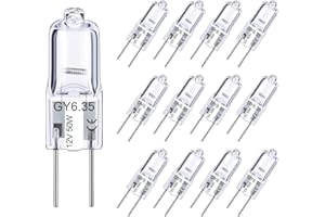 Lacnooe GY6.35 Bulb 50W, 12 Pack Dimmable GY6.35 Light Bulb Q50/CL/GY6/12V/T3/T4 JC Type GY6.35/G6.35 Bi-pin Base AC/DC 12V Warm White 2700K Single Ended Capsule Light Bulbs
