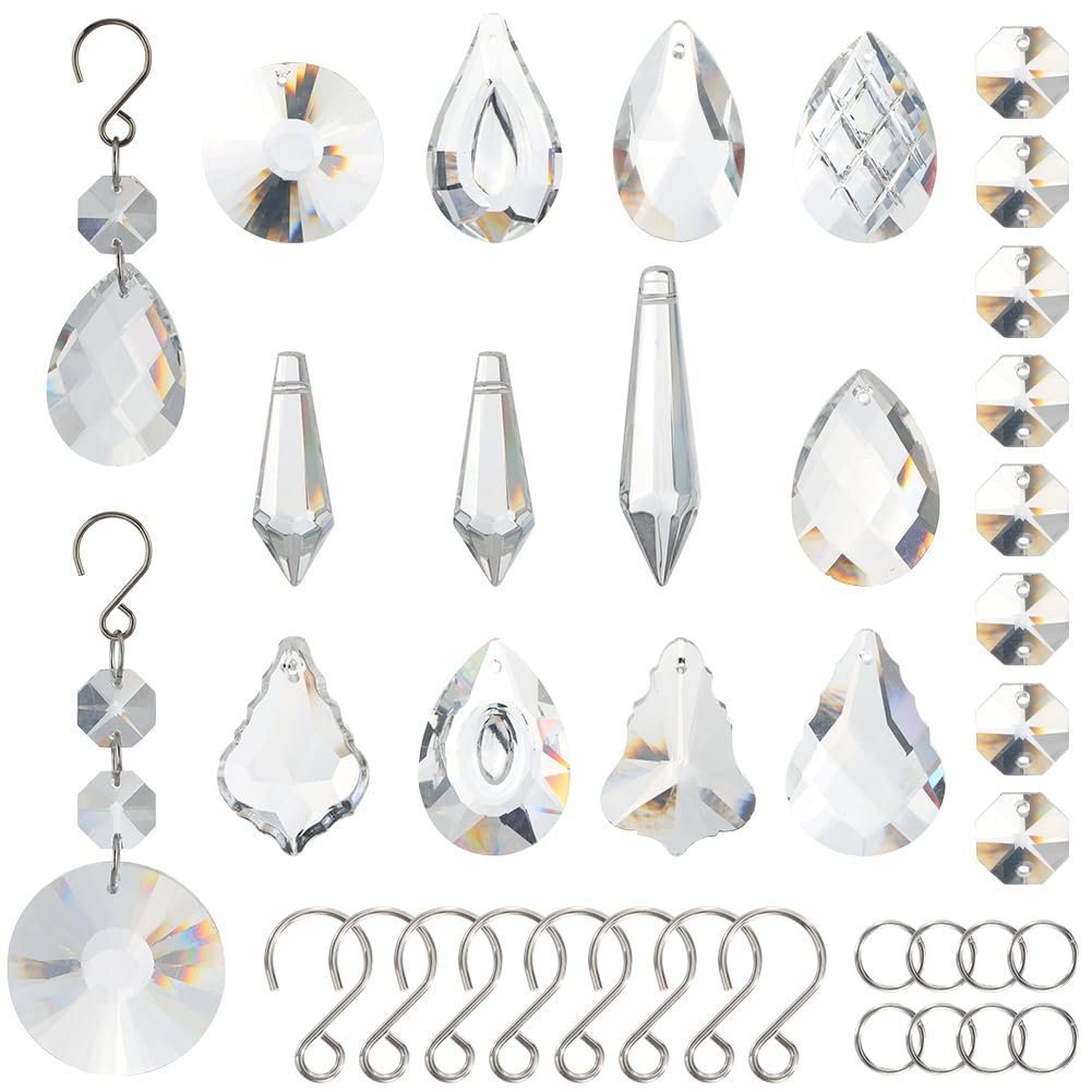 SOFPLATE 1 Box 12 Pack 12 Styles Crystal Chandelier Prisms Clear Crystal Prisms Hanging Crystals Chandelier Crystal Prisms Lamp Decoration Glass Suncatcher Pendants for Christmas Tree Home Party Decor