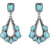 BG&WLing Turquoise Earrings for Women 925 Sterling Silver Large Teardrop Dangle Statement Earring Western Bohemia Vintage Jewelry