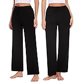 Komfokore Women's Loose Casual Pants Comfy Home Lounge Pants Elastic Drawstring Pajama Bottoms with Pockets 2 Pack