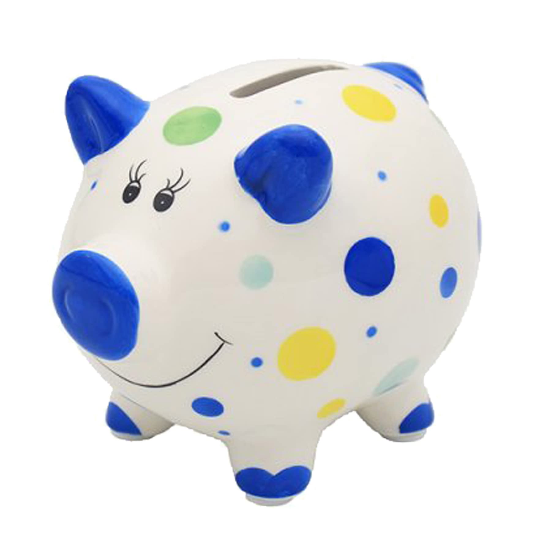 Mini Piggy Bank Money Box White with Spots 12cm - Blue