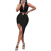 KUNLIHUANG Womens 2 Piece Outfits Sexy Club Outwear Night Out Crop Top and Bodycon Skirt Set Dresses
