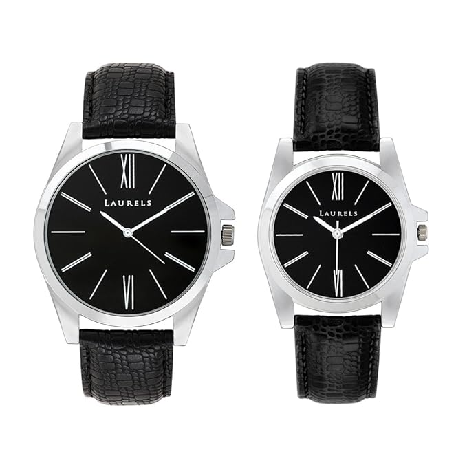 Opus Analogue Black Dial Couples Watch for Men and Women - Set of 2(Lo-Opus-0202)