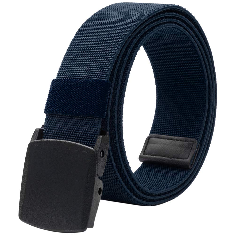 LionVII Men Elastic Stretch Canvas Belt with Plastic Buckle, Breathable Braided Fabric Web Strap Adjustable for Pants Jeans Below 46 Inch (Navy Blue)(Size: L)