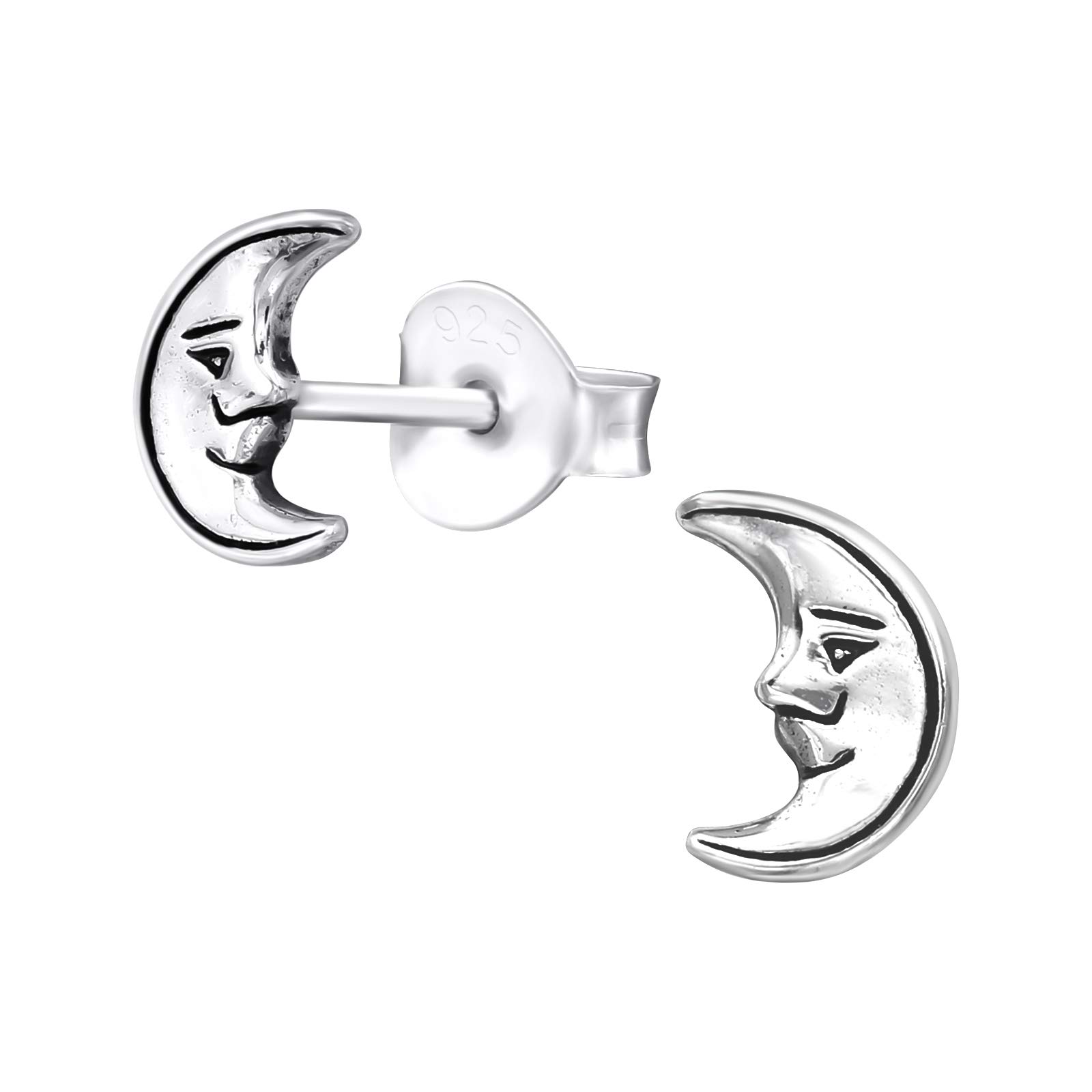 925 Sterling Silver Oxidised Moon Stud Earrings for Women & Girls – Celestial Jewellery Gift Boxed