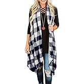 Ivay Womens Plaid Open Front Sweaters Sleeveless Duster Cardigans Drape Lightweight Vest Coat with Pockets