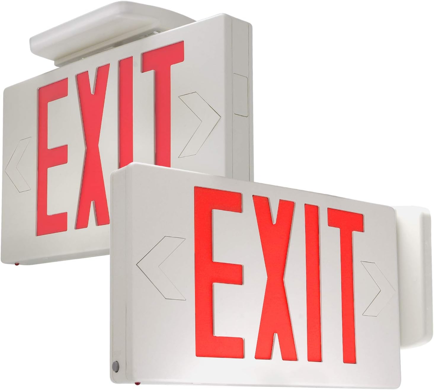 eTopLighting [2 Pack] Red LED Exit Sign, Emergency Light, Green Lettering in White Body, Battery Back Up, Extra Face Plate Double Face, Ceiling/Wall Mount, AGG2538