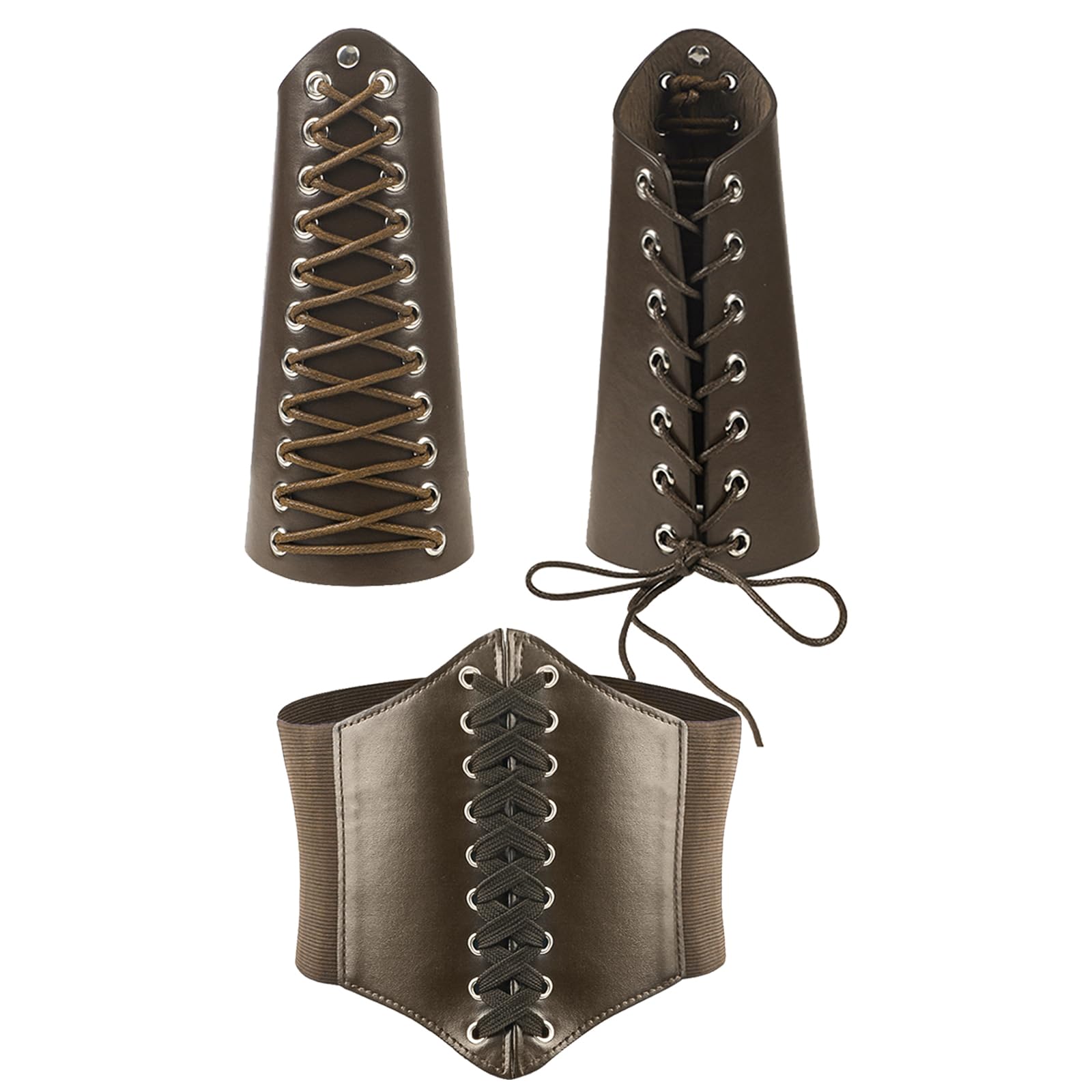 Medieval Viking Leather Arm Bracer Gauntlet and Armor Belt Set Retro Punk Knight Cosplay Wrist Band and Waistband Adjustable Wide Bracer Arm Cuff Halloween Costume Fancy Dress Up Prop for Men Women