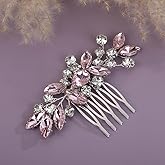Rumtock Pink Rhinestones Beads Silver Hair Comb for Wedding Brides Side Headpiece Women Banquet Prom Hair Jewelry (Pink)