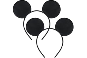 MIDELONG Mouse Ears Headband, Solid Black Costume Ears Headbands for Boys Girls Christmas Birthday Party Halloween Mouse Themed Party Favors Supplies, Pack of 2
