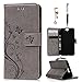 HTC One A9 Case Wallet, MOLLYCOOCLE PU Leather Wallet Embossed Florals Kickstand Magnetic Flip Case Card Holders & Hand Strap Case Cover for HTC One A9 -Gray