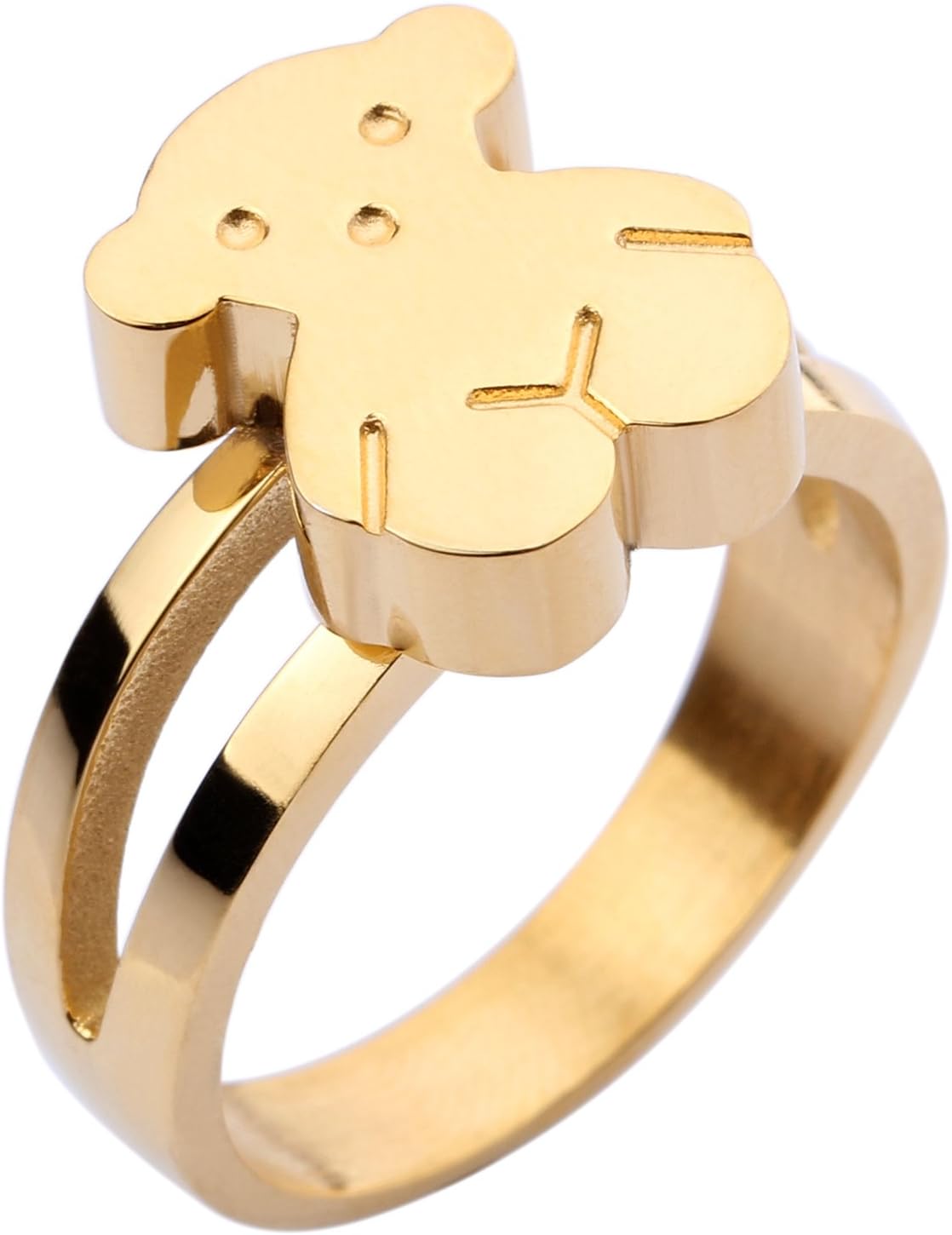 URs 18k Gold Plated Cute Stainless Steel Teddy Bear Women Ring 2-Tone