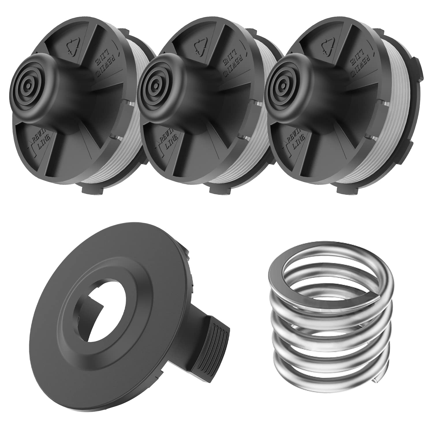 FUSHUI Strimmer Spool,3 pcs Spools and One Cap One Spring,Strimmer LineΦ1.6mm 27ft,Compatible with Makita Akkusense 18V DUR181Z, DUR181RF, DUR1819 Grass Trimmer