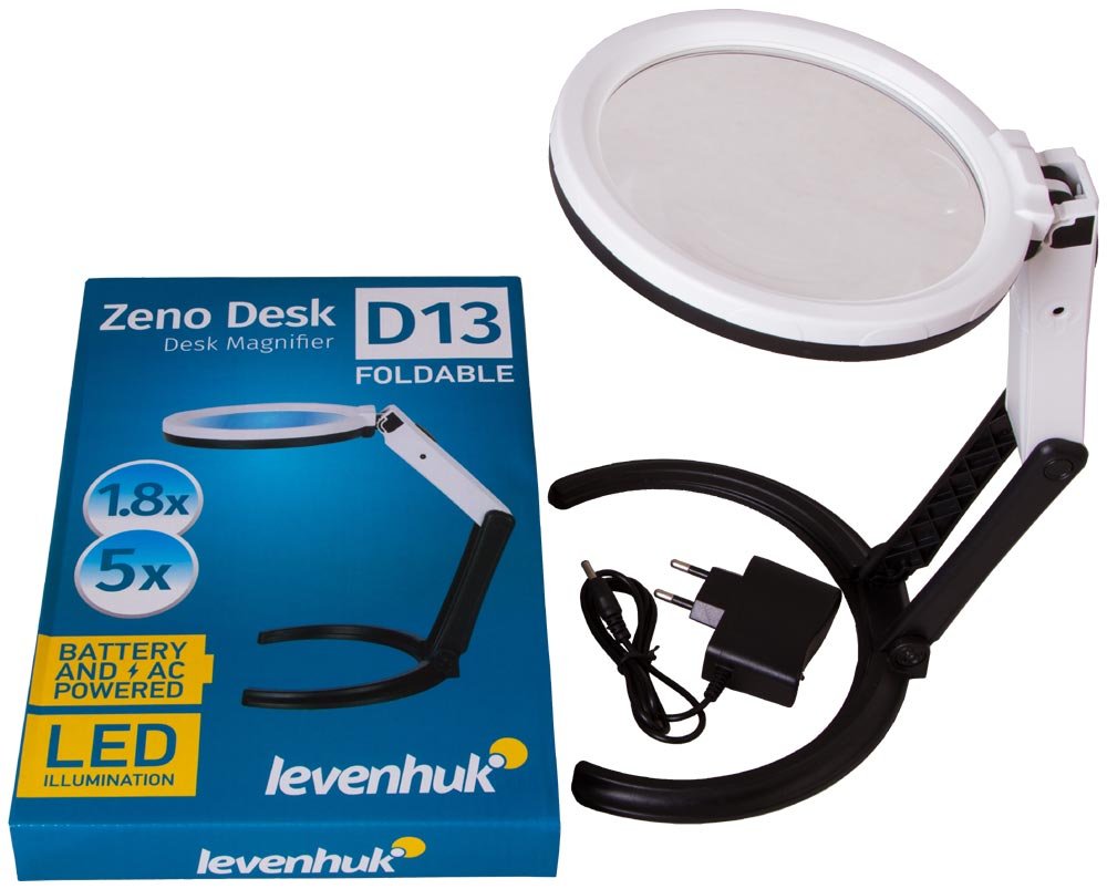 Levenhuk Zeno Desk D13 Folding Magnifier with LED Light – Easily Transforms from Desk to Handheld Loupe
