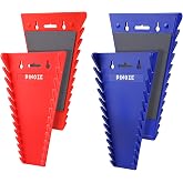 Pinoze 4-Piece Magnetic Wrench Organizer, 48-Slot Wrench Rack Tool Trays, Durable ABS Wrench Holder for Tool Box Drawer Chest, SAE (1/4" to 1-1/16") &amp; Metric (6 to 24mm), Red/Blue