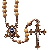 Olive Wood and Cord Rosary with Miraculous Medal Centerpiece