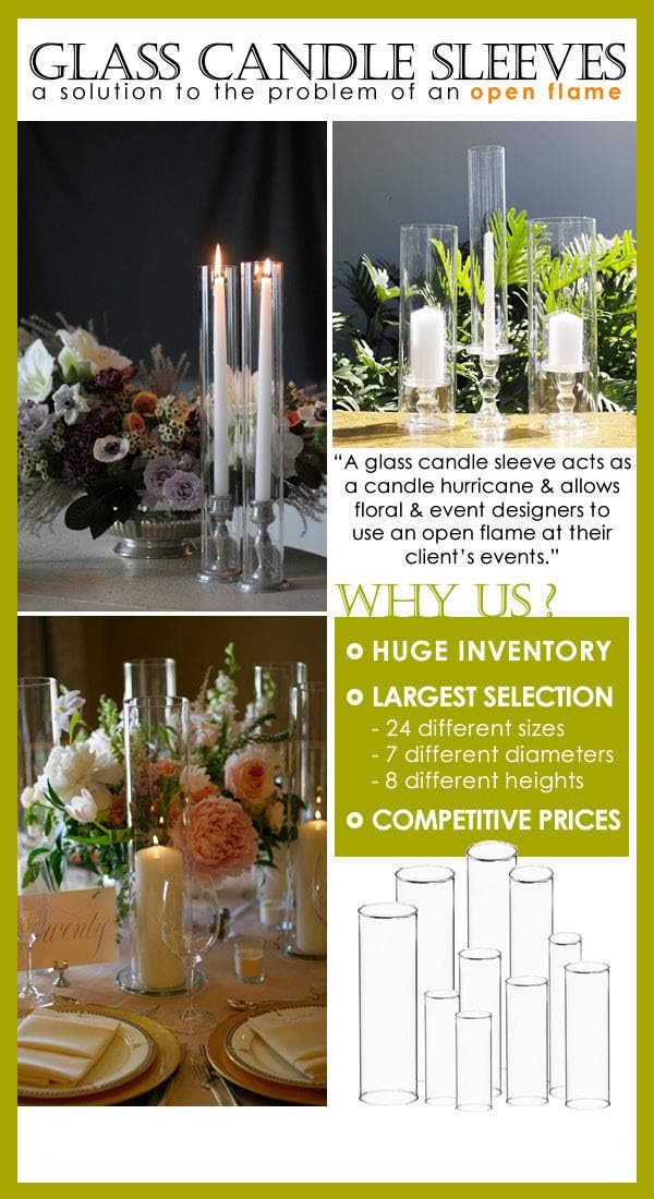 CYS EXCEL Pack of 6 Glass Hurricane Candle Holders, Tabletop Protection Decoration, Chimney Tube, Glass Cylinder Open Both Ends, Open Ended Hurricane, Candle Shade (3" Wide x 6" Tall): Kitchen & Dining