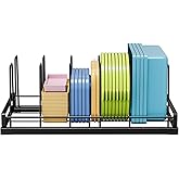 GAGUIUP Food Container Lid Organizer, Adjustable 6 Dividers Full-Metal Pot and Pan Organizer Rack for Kitchen Cabinets, Drawers, Cupboards, Pantry Shelves Storage, Black