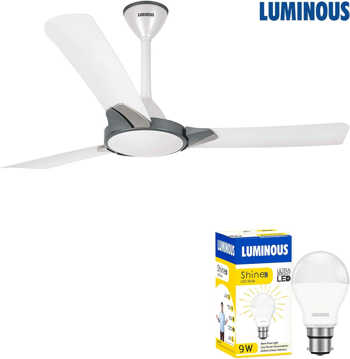 Luminous Copter 1200 mm 3 Blade Ceiling Fan (Dusky Silver) with 9 W Round D LED Bulb