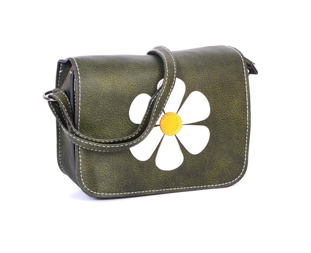 green leatherette sling bag